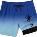 Lzzidou Men Swim Trunks with Compresssion Liner 7 Inch Inseam Board Shorts Bathing Suit with Zipper Pockets (Blue, XXXL)