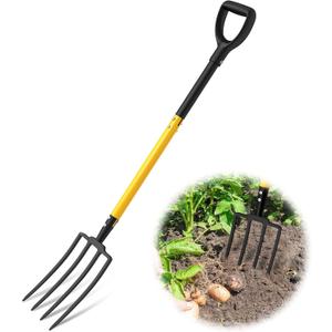 Pitch Fork, 4 Tine Heavy Duty Garden Fork with Ergonomic No-Slip D-Grip Handles, 45 Inches Long Handle Spading Fork, Perfect for Gardening Digging, Land Management, Yard work, Farming (Black)