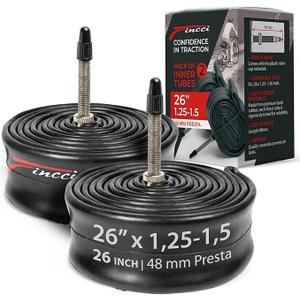 Fincci Bike Tire Tubes 26x 1.25 x 1.35 x 1.4 x 1.5 with Presta-Schrader Valve  Pair Durable 26 Inch Bike Tube - Reliable Air Retention 2X Tubes for Mountain, MTB, Road, XC, Cruiser Bikes