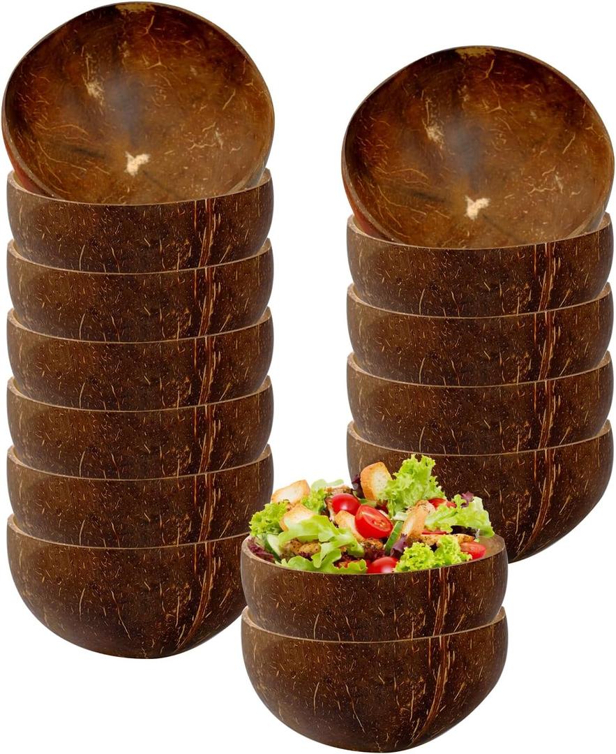 14 Pcs Coconut Shell Bowls Small Polished Wooden Bowls for Smoothie Acai Salad and Vegan Gifts, Natural Rustic Kitchen Decor