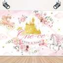 LIGHTINHOME Girl 1st Birthday Backdrop 7Wx5H Feet Pink Floral Castle Horse Gold Carriage Princess Birthday Photography Background Decorations Photo Booth Studio Prop Fabric