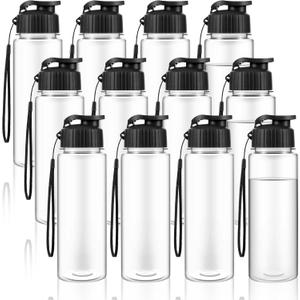 Olgaa 12 Pack Water Bottles Bulk 17 oz End of the Year Gifts for Students Kids from Teacher Reusable Leak Portable Plastic Sports Summer Drink Water Bottles with Handle Strap for Cycling Camping (Black)