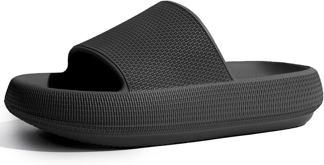 Cloud Slides for Women Pillow Slides Shower Shoes Cloud Recovery Slide Sandals Cushion Thick Sole Pillow Slippers Comfort Indoor and Outdoor Slide (Black)