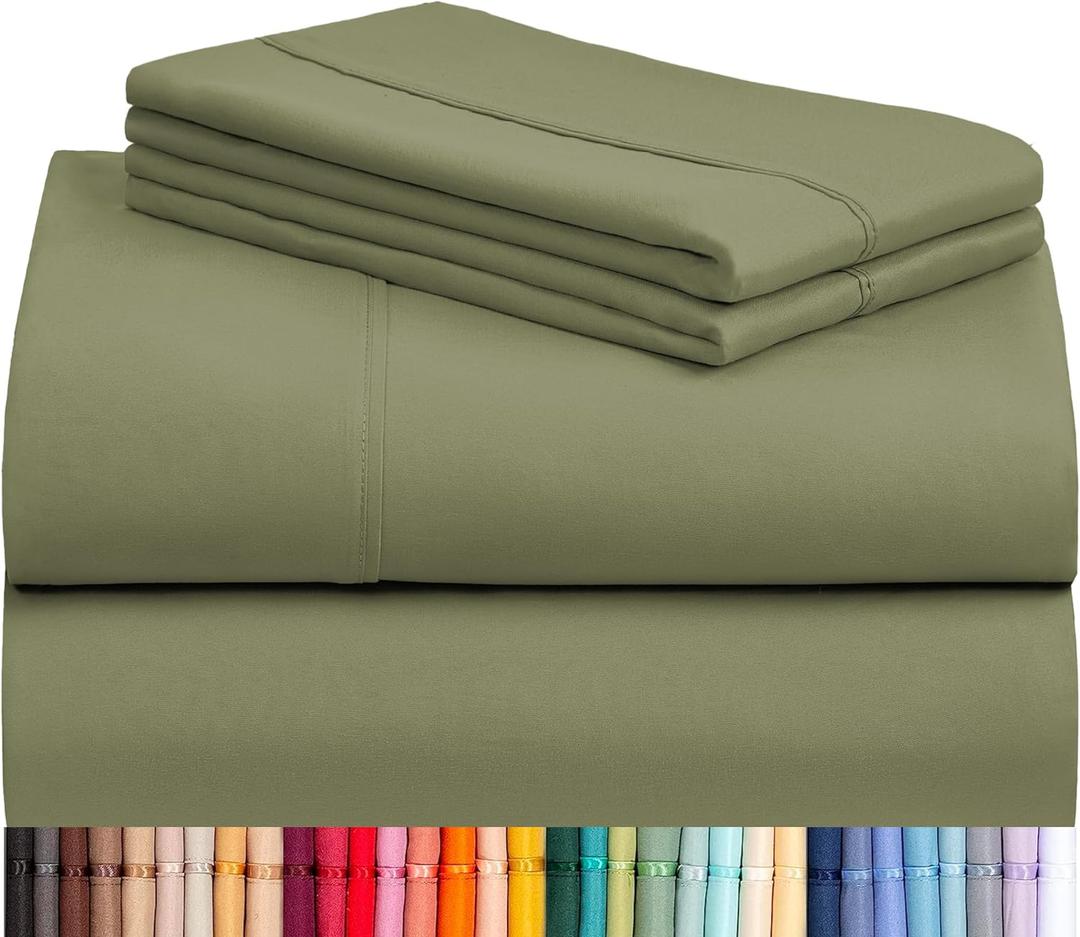 LuxClub 4 PC King Sheet Set, Breathable Luxury Bed Sheets, Deep Pockets 18" Wrinkle Free Cooling Bed Sheets Machine Washable Hotel Bedding Silky Soft - Olive King