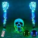 Halloween Lighted Skeleton Set, Skull Arm Stakes with 1 Remote Green Lights (36 LEDs, 8 Light Modes & Timing Function), 2 Blue Lights (3 Modes), Decoration for Outdoor Yard Garden Graveyard