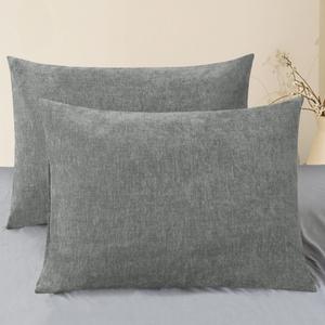 Throw Pillow Covers Decorative 20 X 26 Inches Pack of 2 Cozy Chenille Standard Pillow Shams Cases for Couch Sofa Bed Living Room Home Medium Grey