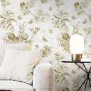 Dimoon 78.7"x17.3" Floral Peel and Stick Wallpaper White Golden Contact Paper Butterfly Thicken Waterproof Leaf Vintage Self Adhesive Pomegranate Wallpaper Removable Shelf Liner Decal Vinyl Roll
