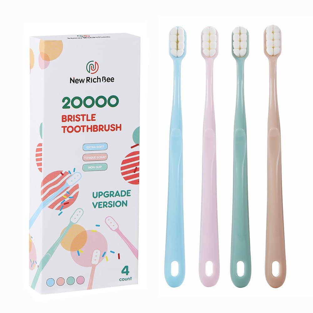 4 Pack Micro Nano Extra Soft Toothbrush with Cover,20000 Soft Bristle Toothbrush for Sensitive Teeth or Gum,Especially for Pregnant or Elderly