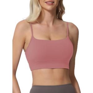 Sports Bras for Women Spaghetti Strap Padded for Yoga Running Gym Workout, Wireless Scoop Neck Bras Crop Tank Top (Pink, L)