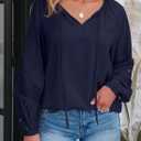 EVALESS Womens Tops Dressy Casual V Neck Long Sleeve Hollow Out Embroidered Blouses Shirts Spring Summer Outfits 2025 (Black, S)