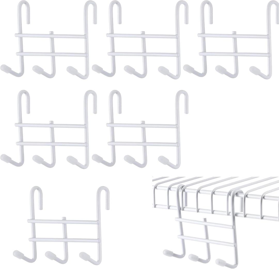 6 Pack 3 Hook Attachment for Wire Shelving 3.75" l x 1.625" d x 3.25" h Wire Shelving Hooks Accessories Steel Hanging Rack Metal for Storage Organizer(White)
