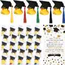 Deekin 30 Sets Graduation Rubber Ducks Thank You Gift Set You're Ducking Great Cheer up Cards Graduation Mini Rubber Ducks with Glasses and Hats with Card Organza Bags Bulk Students Coworkers(Grad)