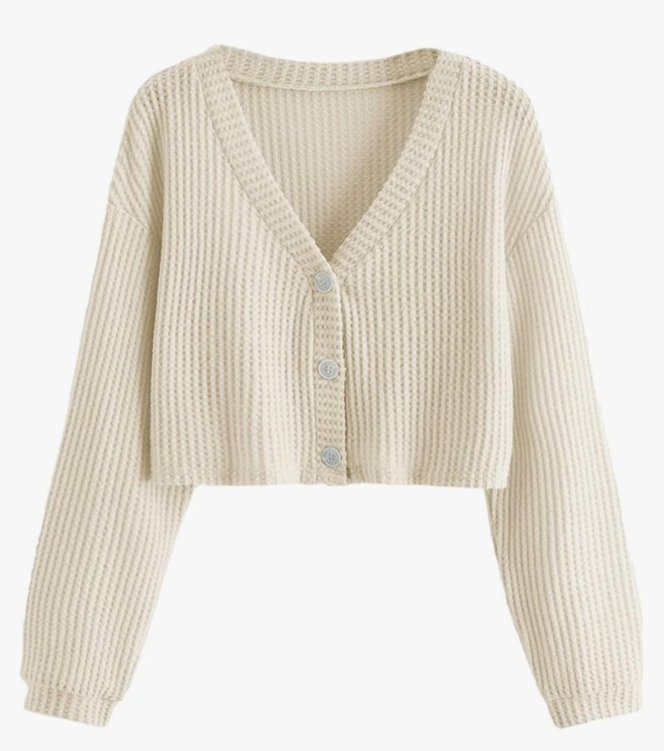 SweatyRocks Women's Long Sleeve Button Front V Neck Soft Knit Cardigan Sweaters, L