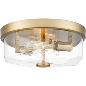Gold Flush Mount Ceiling Light, 2-Light Hallway Light Fixtures, Modern Farmhouse Farmhouse Ceiling Light Clear Glass Brushed Gold Finish for Kitchen Porch Entryway