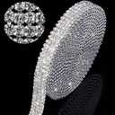 4 Rows Crystal Rhinestone Close Chain with 3 mm Rhinestones Trim Sewing Crafts DIY Jewelry Crystal Chain for Wedding Home Party Crafts Making Decorations (White,3 Yards)