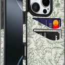 for iPhone 16 Pro 6.3 inch Case with Card Holder Soft Leather Wallet Case Protective Shockproof Hard Cover for Women Gilrs (Green Floral Flowers, iPhone 16 Pro 6.3 inch)