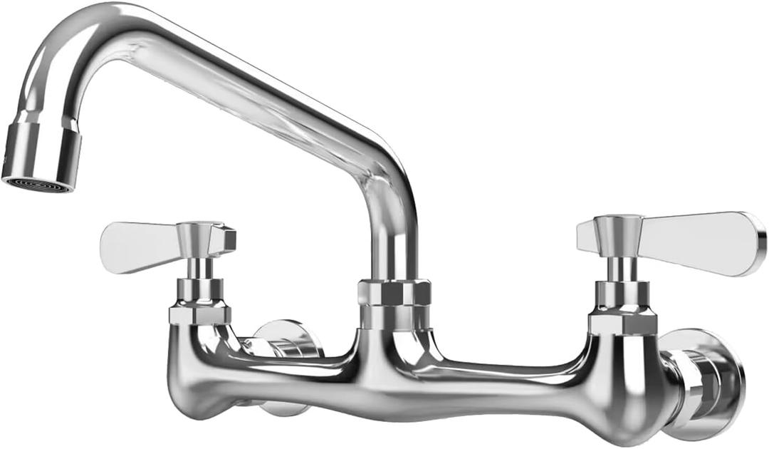 BWE Kitchen Faucet Wall Mount Commercial Sink Faucet Kitchen Utility Laundry 8 Swivel Spout 2 Dual Handle Restaurant Chrome Mixer Tap