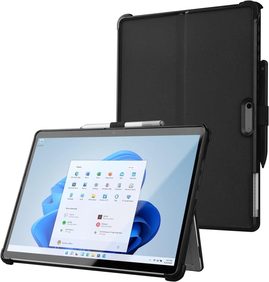 Surface Pro 11/10/9 Case, Crystal Clear Multi-Angle Shockproof for Microsoft Surface Pro 11th Edition AI 2024, Work with Surface Pro Signature Keyboard & Slim Pen 2, Black