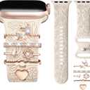 DaQin Flower Engraved Band Compatible with Apple Watch Bands 44mm 42mm 45mm 46mm for Women, Soft Silicone Strap With Decorative for Apple Watch Charms for iWatch Series 11 10 9 8 7 6 5 4 3 2 1 SE