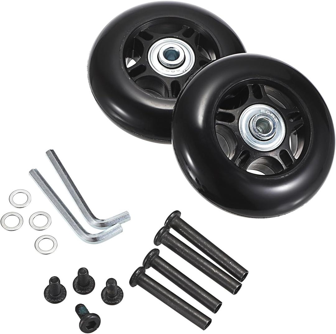 OwnMy 75mm x 23mm Luggage Wheels Replacements Set of 2 Mute Suitcase Replacement Wheels with Black Screws Axles Bearings, Rotatable Silent Rubber Suitcase Swivel Wheel Kit