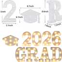 Graduation Party Decorations 2026, 8 LED Long Marquee Light Up Letters 'Grad 2026' and 1 'Doctorial hat' - Graduation Party Decor for Preschool High School College