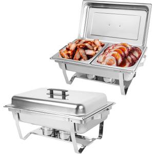 IMACONE Chafing Dish Buffet Set of 2, 8QT Stainless Steel Rectangular Chafers and Buffet Warmer Sets for Catering, Foldable Complete Set w/Half Size Food Pan, Lid, Fuel Holder for Event Party Holiday