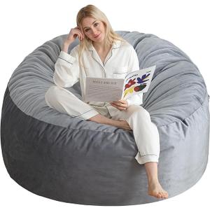4 Ft Bean Bag Chair, Memory Foam Bean Bag Chairs for Adults with Filling, Round Bean Bag Sofa with Filler Included, Beanbags with Soft Dutch Velvet Fabric,4 Foot,Dark Grey