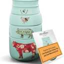 Pavilion Gift Company - 'Live Simply Bee, Chicken, Pig, and Cow' - 4-Piece Stoneware Measuring Cups Set, Sturdy Farmhouse-Style Kitchenware for Home Baking, Cooking, Gifting - Teal, 8 Ounces