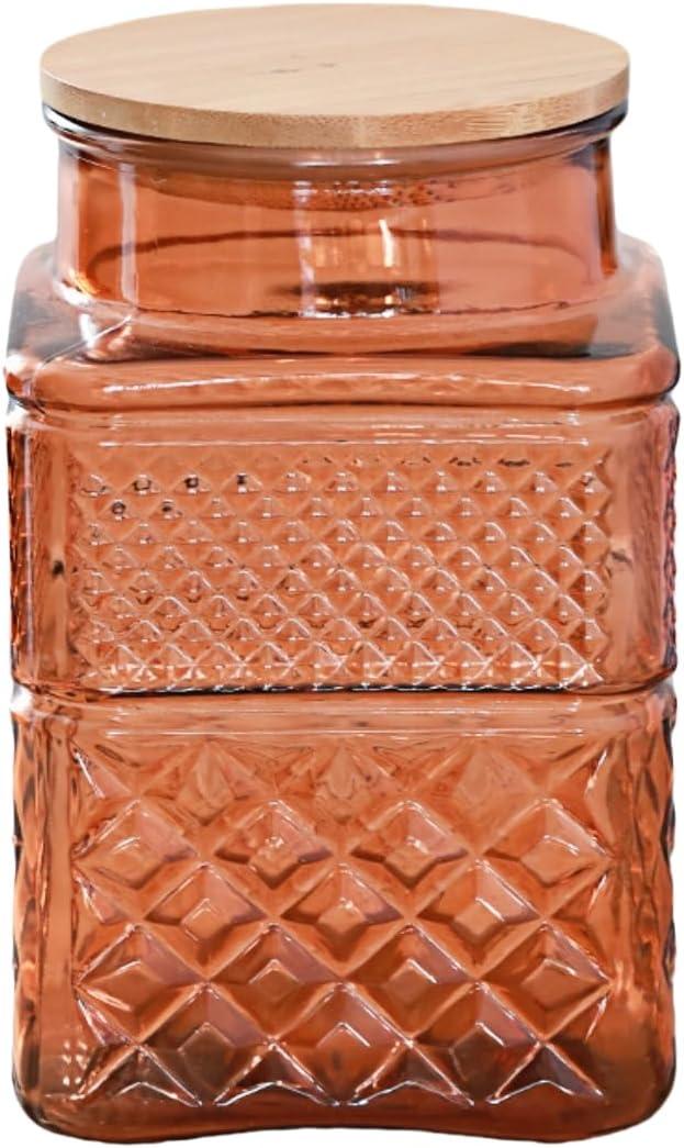 ANSQU Square Glass Jar, 61 Fl oz Candy Jar with Lid, Glass Food Storage Containers for Ground Coffee, Tea, Sugar, Decorative Mason Jar (Amber)