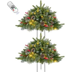 2 Pack 24 Inch Lighted Outdoor Christmas Tree with Dual Color LED Lights, Remote Control Battery Operated Pre-lit Pathway Urn Filler, Christmas Porch Decorations for Home, Porch & Yard (Snow White)