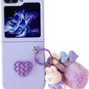 for Samsung Galaxy Z Flip 5 Case,Flip 5 Phone Case Cute Cartoon Phone Charm Design,Frosted PC Back Soft Silicone TPU Bumper Girly Cover with Ring Holder for Girls Women for Samsung Flip 5 Purple (Purple Rabbit)