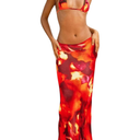 GORGLITTER Women's 3 Piece Swimsuits Tie Dye Y2k Halter Triangle Thong Bikini Sets with Cover Up Skirt L