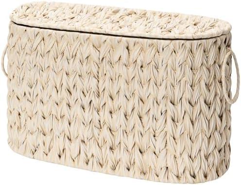 Toilet Paper Storage Basket with Lid, Freestanding Toilet Paper Holder, Bathroom Organizers and Storage, Wicker Basket for Bathroom Storage, Butter Milk