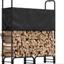 4ft Firewood Rack Outdoor with CoverHeavy Duty Wood Storage Rack with Waterproof Adjustable Cover for Fireplace, Patio, Deck, Indoor/Outdoor Log Holder for 1/4 Cord of Firewood, Black