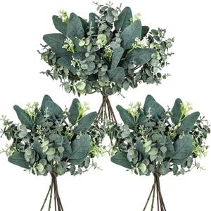 Winlyn 20 Pcs Mixed Artificial Oval Eucalyptus Leaves Bulk with White Seeds Stems and Spray for Vase Floral Wreath Bouquets Wedding Greenery Decoration