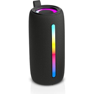 RCA Bluetooth Speaker 25W Portable Wireless, Super Bass Stereo Sound, Splash-Resistant Outdoor Speaker with 24H Playtime, Colorful LED Lights, TWS Pairing, Bluetooth 5.3 for Home & Party (Black)