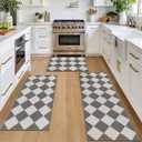 SHACOS 3Pcs Kitchen Rug, Checkered Kitchen Mat for Floor, Washable Non Slip Runner Rug for Hallway Entryway, Kitchen Runner Set for Kitchen, Front of Sink (17"x30"+17"x47"+17"x59", Grey/White)