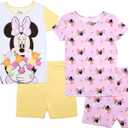 Disney Girls 4-piece Snug-fit Cotton Pajama Set, Soft & Cute for Kids (White, S)