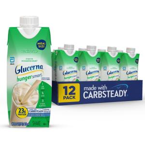 Glucerna Hunger Smart Meal Sized Diabetes Care Shake, Classic Vanilla, Diabetic Meal Replacement to Support Blood Sugar Management, 23g Protein, 250 Calories, Ready to Drink, 16-fl-oz Bottle, 12 Pack (EXP 12/01/25)