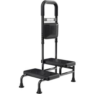 Step Stool with Handle for Adults- Step Stools for Seniors with Adjustable Handrail, Non-Skid Platform, Elderly, Foot Stool, Bed Steps for High Beds for Adults (2 Step Stool)