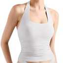SUUKSESS Women Halter Tank Tops Double Lined Backless Y2K Trendy Going Out Tops, (Snow White, Small)