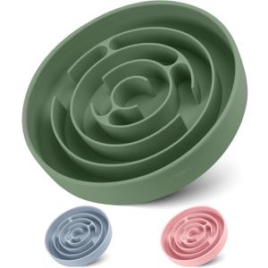 Coomazy Extra Large Slow Feeder Bowl, Silicone Dog Bowl with Suction Cups, Slow Feeder & Non-Slip Design, Boredom and Anxiety Reducer, Suitable for Large Dogs, Avocado Green, 5 Cup (XL)