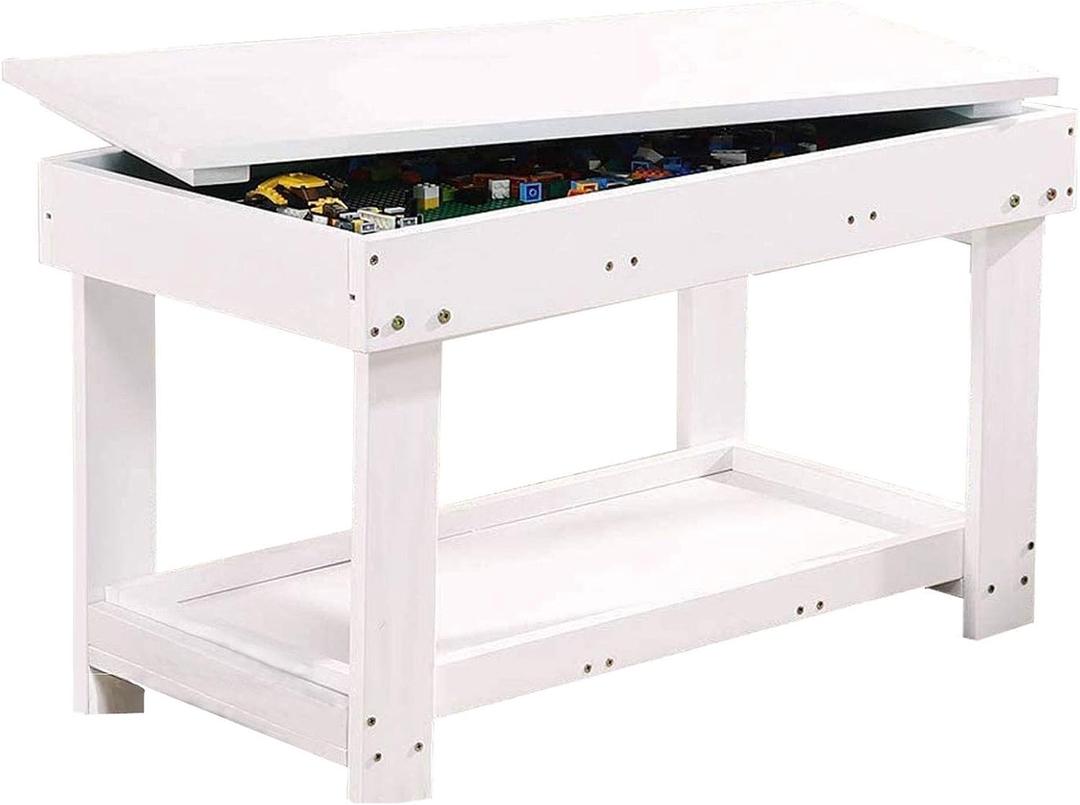 YouHi Kids Activity Table with Board and Storage for Bricks Activity Play Table (White Double Table), Big