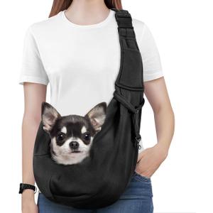 Pawaboo Small Dog Sling Carrier, Reversible Hands Free Dog Sling Carriers for Small Dogs and Cats, Puppy Slings Carrier with Adjustable Strap Buckle & Safety Harness, Puppy Essentials, Black