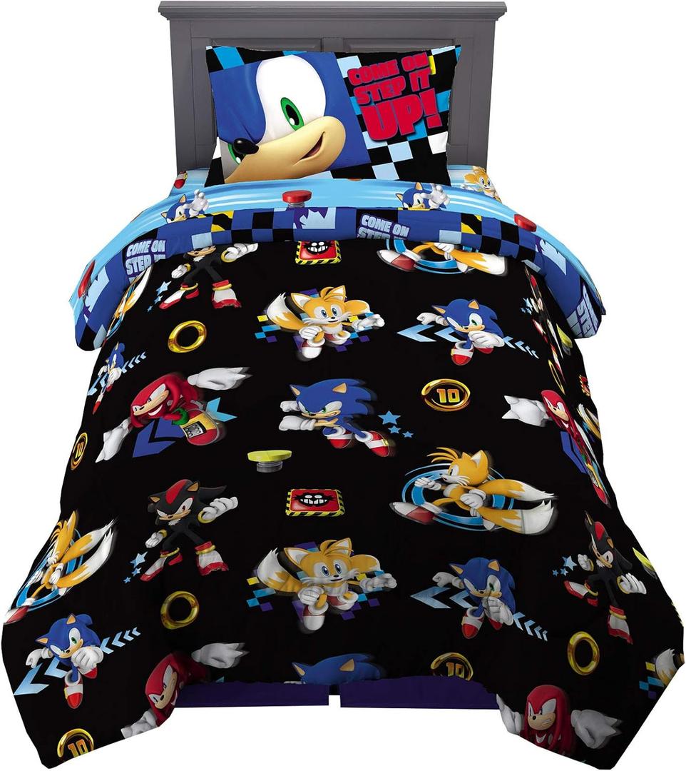 Sonic the Hedgehog Anime Kids Super Soft Comforter and Sheet Set, 4 Piece Twin Size by Franco