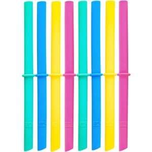 Elk and Friends Adult & Kid's Reusable Silicone Straws with Stopper for 8oz & 10oz Mason Jars or Tumblers, Pack of 8 Colorful Straws 6.3"