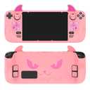 PlayVital Cute Demon Protective Case for Steam Deck LCD & OLED, Kawaii Anti-Slip Protector for Steam Deck OLED with Thumb Grip Caps & Trackpads Stickers & Back Button Enhancement Set - Pink