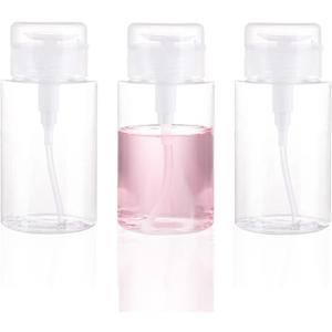 3 Pack Push Down Pump Dispenser Empty Push Top Bottles Containers for Nail Polish Makeup Remover Micellar Water Facial Toner 6.7oz/200ML