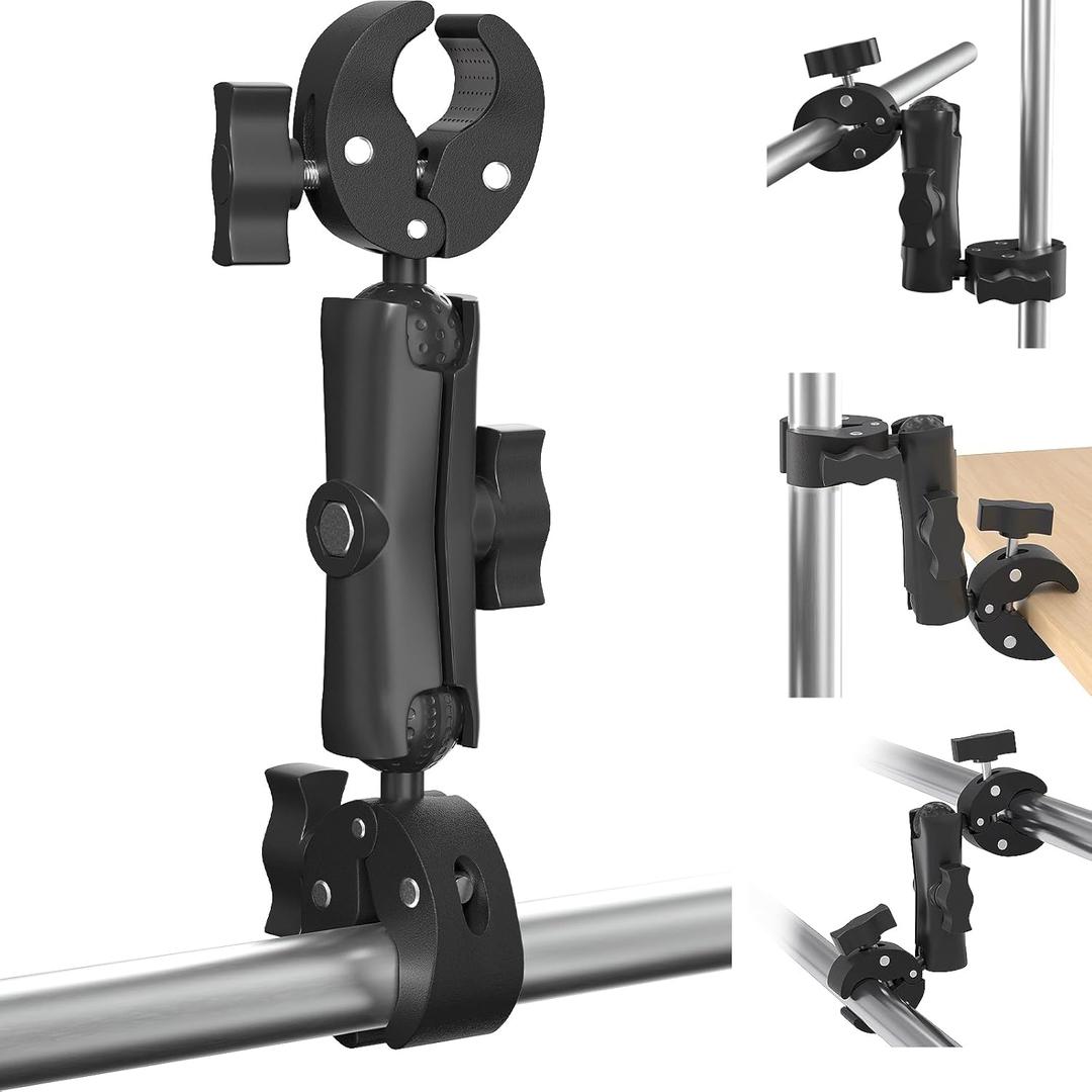 Super Double Clamp Mount Umbrella Camera Pole Clamp Holder,360 Magic Socket Arm Ball Head for Umbrella Chair Clip, Photo Studio Light Stand,Photo Boom Stand,Cross Bar,Stroller,Flag Holder Mount