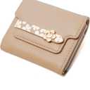 Wallets for Women Rfid Small Womens Wallet Trifold Flower Leather Ladies Wallet with Card Holder&Zipper Coin Purse (Beige)